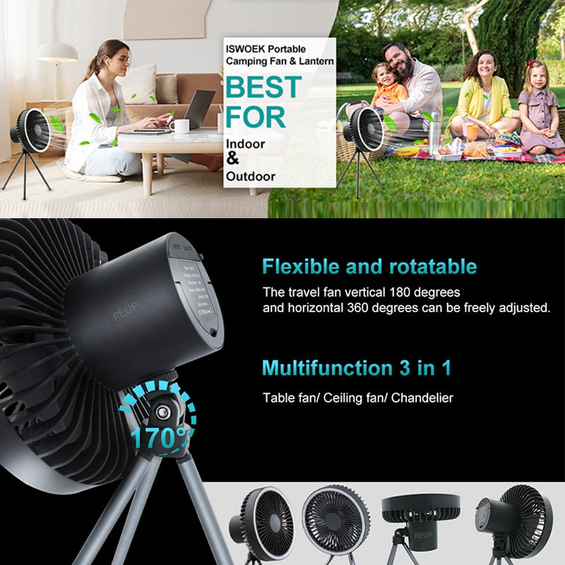 ltra Power Fan 3-in-1. Multifunctional fan can be used as a desktop fan, outdoor ceiling fan, camping light, or power bank